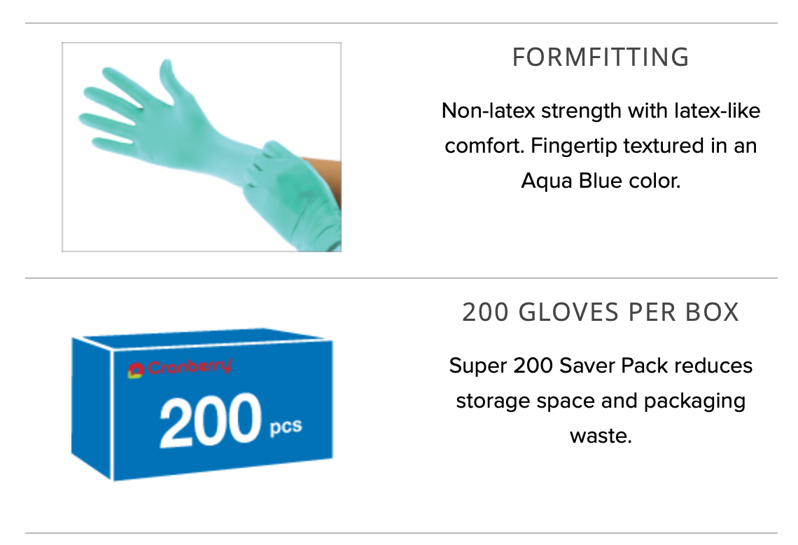 AquaPrene Chloroprene Exam Gloves (Case of 10 boxes, 200 count per box ...