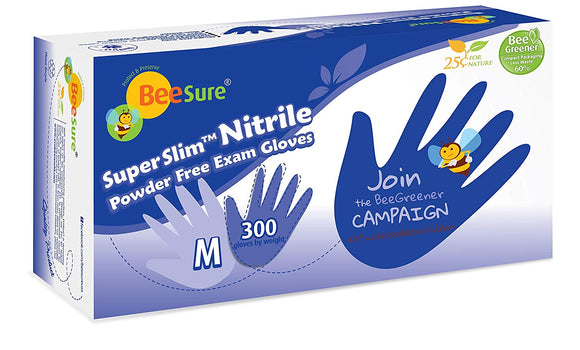 BeeSure Nitrile Exam Gloves (Case of 10 boxes, 300 count per box)